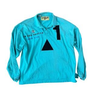 Vtg Le Coq Sportif Polo Shirt Mens Large Blue Monaco Sporty Preppy Logo Bloke